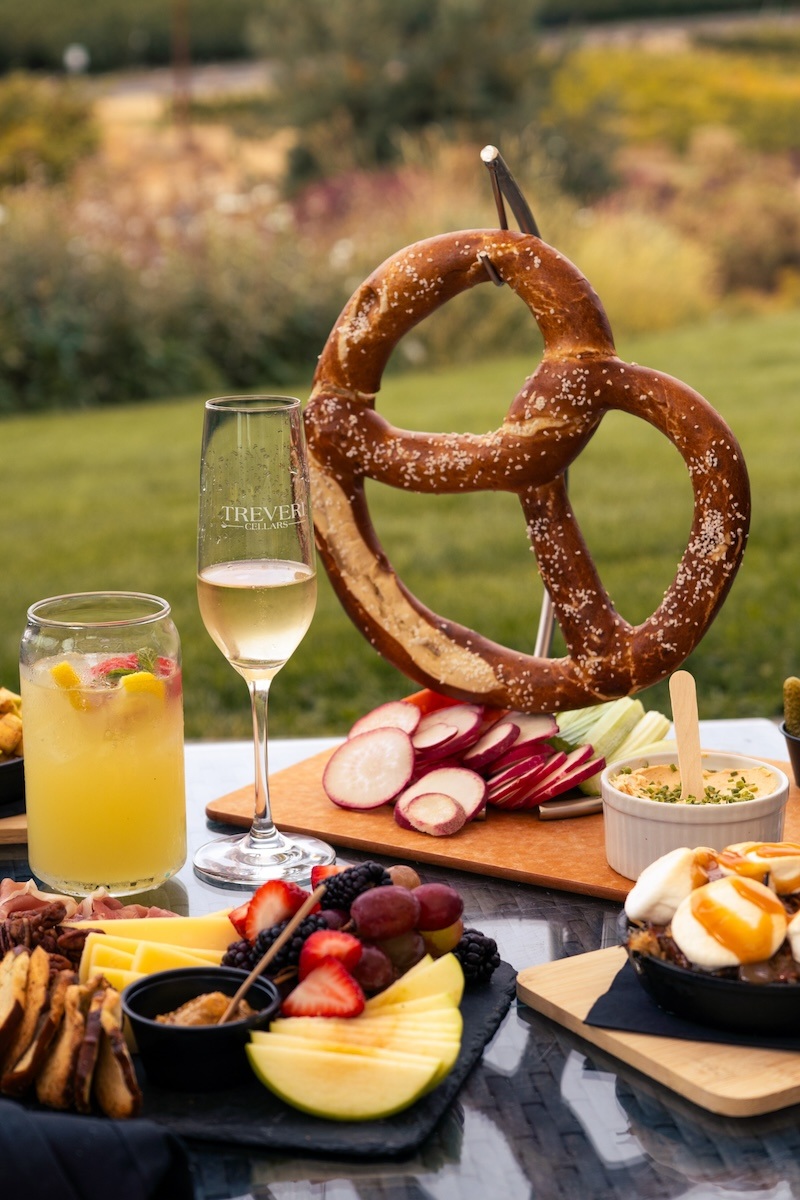 Snacks and giant pretzel at Treveri Cellars